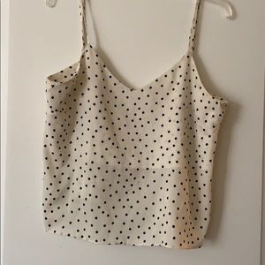 Polka dot silk cami just cropped at hip